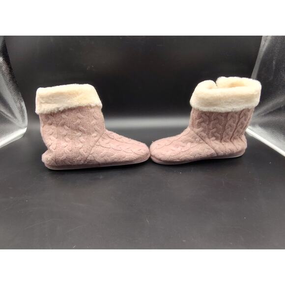 Addison Meadow Cable Knit Slipper Bootie Socks Fuzzy Lined Pom Poms Women’s MD - Picture 4 of 6